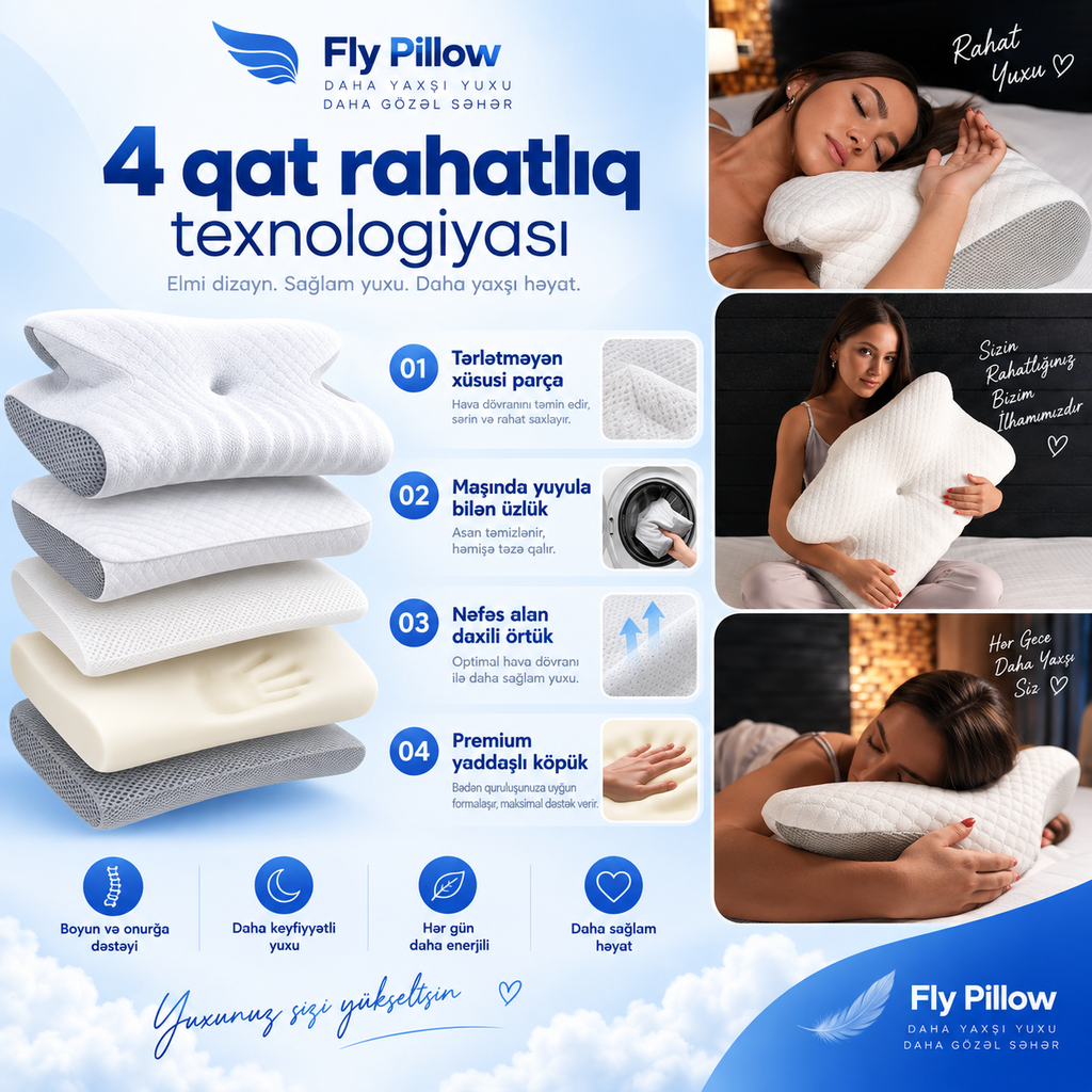 Fly Pillow™ – Boyun Dəstəkləyici Visko Yastıq